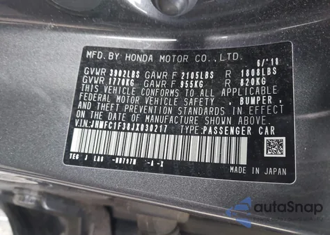 2018 Honda Civic Ex-T from USA, damaged, VIN JHMFC1F38JX030217